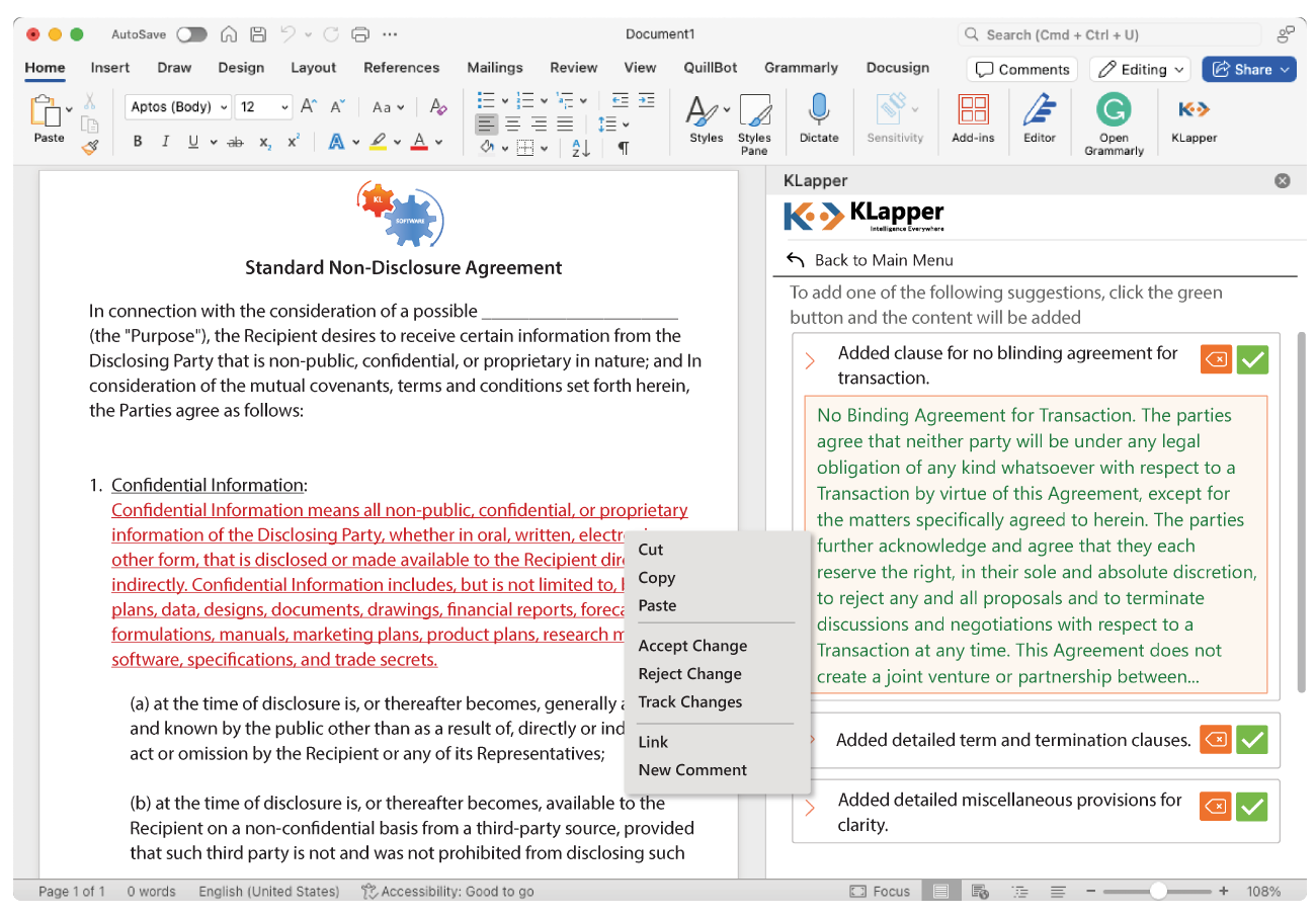 KLapper Add-In for Word